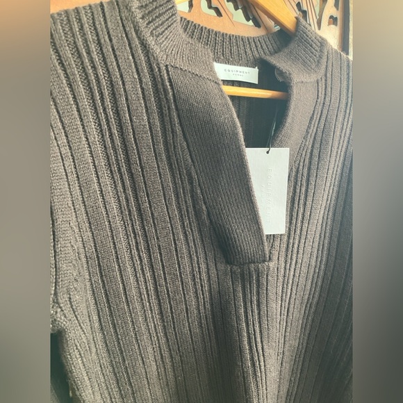 Equipment ribbed brown pullover 100% wool sweater, v-neck - Picture 4 of 7